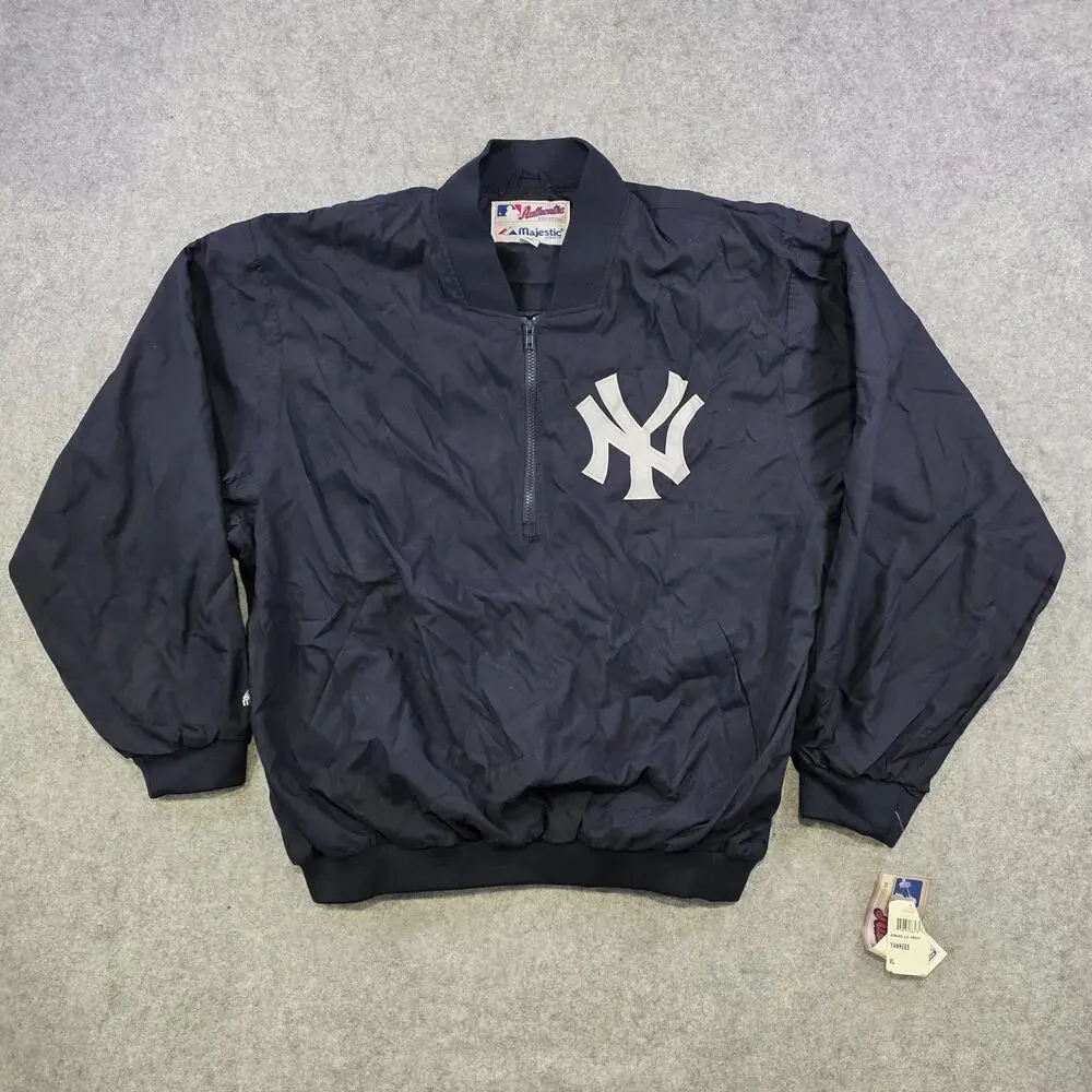 VTG New York Yankees Jacket Mens XL MLB‎ Baseball Pullover Windbreaker Majestic